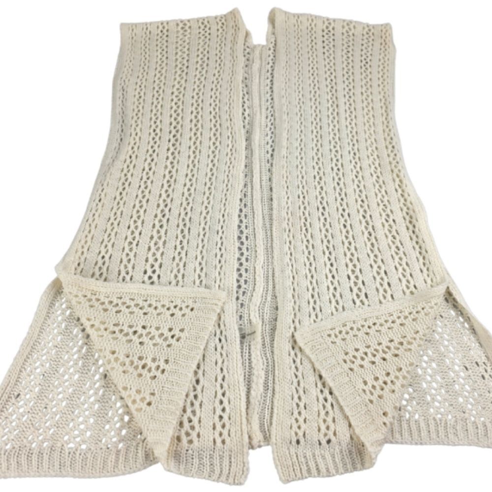 Ruana Knit Crochet Sleeveless Sweater OS One Size Ivory Stretch Boho 2808-BA